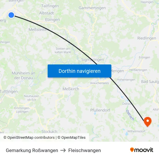 Gemarkung Roßwangen to Fleischwangen map
