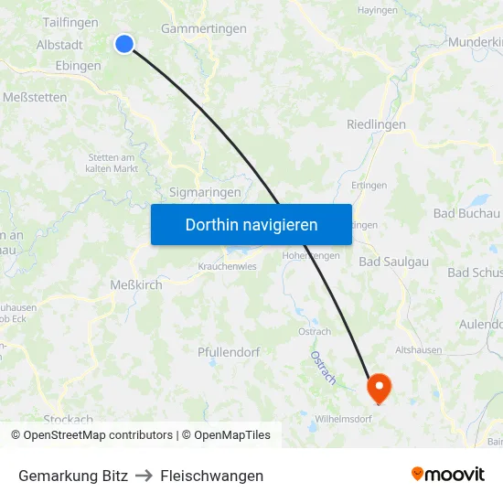 Gemarkung Bitz to Fleischwangen map