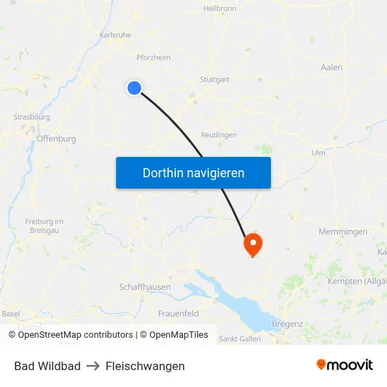 Bad Wildbad to Fleischwangen map
