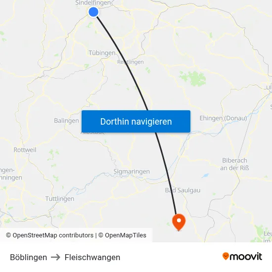 Böblingen to Fleischwangen map