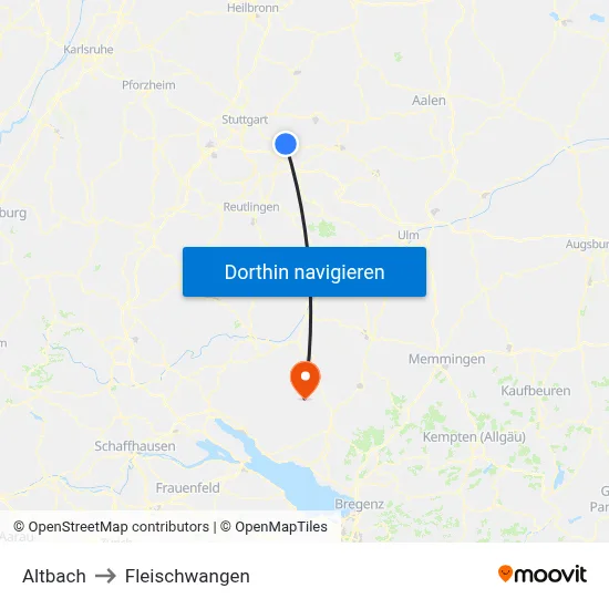 Altbach to Fleischwangen map