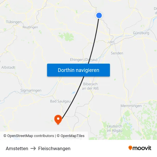 Amstetten to Fleischwangen map