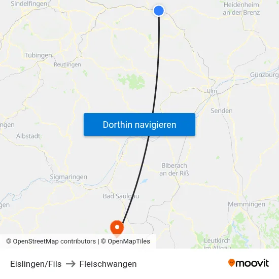Eislingen/Fils to Fleischwangen map