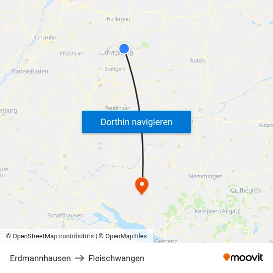 Erdmannhausen to Fleischwangen map
