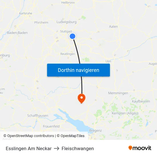 Esslingen Am Neckar to Fleischwangen map