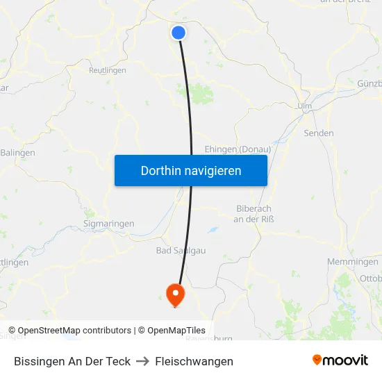 Bissingen An Der Teck to Fleischwangen map