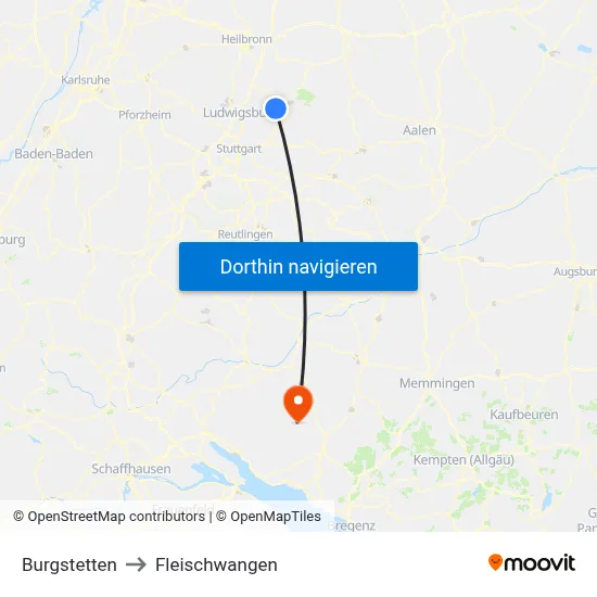 Burgstetten to Fleischwangen map