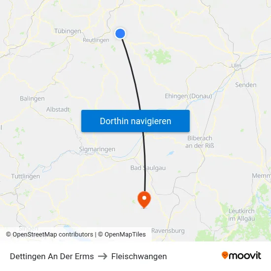 Dettingen An Der Erms to Fleischwangen map