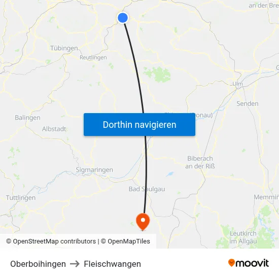 Oberboihingen to Fleischwangen map