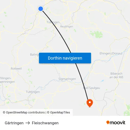 Gärtringen to Fleischwangen map