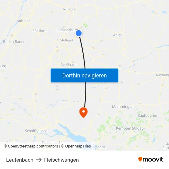 Leutenbach to Fleischwangen map