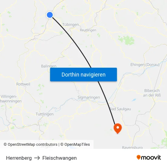 Herrenberg to Fleischwangen map