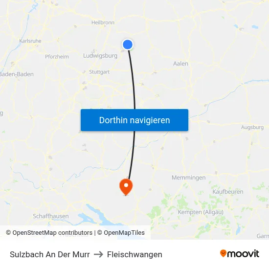 Sulzbach An Der Murr to Fleischwangen map