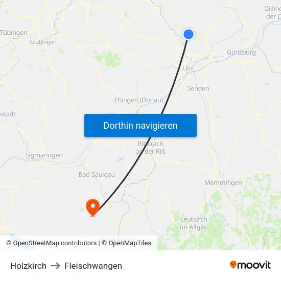 Holzkirch to Fleischwangen map