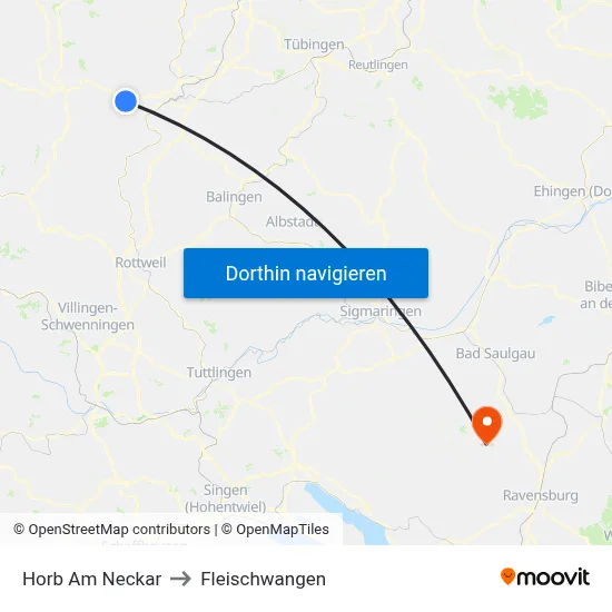 Horb Am Neckar to Fleischwangen map