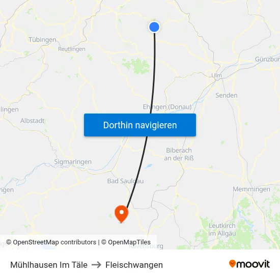 Mühlhausen Im Täle to Fleischwangen map
