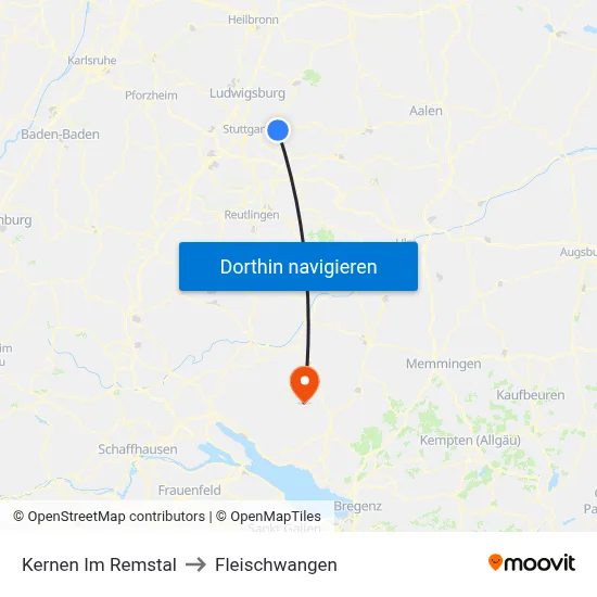 Kernen Im Remstal to Fleischwangen map