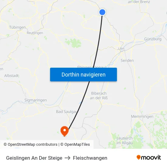 Geislingen An Der Steige to Fleischwangen map