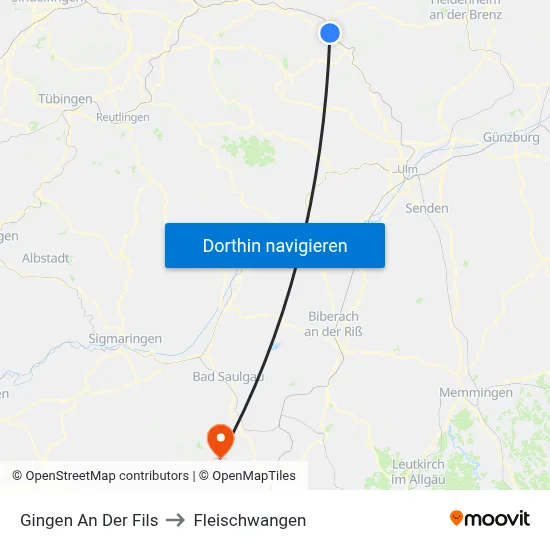 Gingen An Der Fils to Fleischwangen map