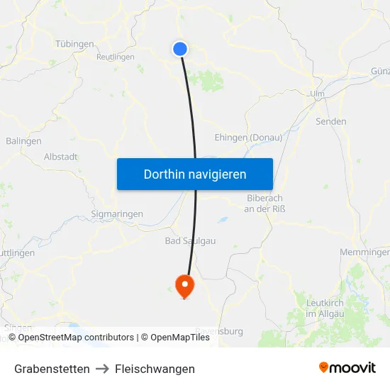 Grabenstetten to Fleischwangen map