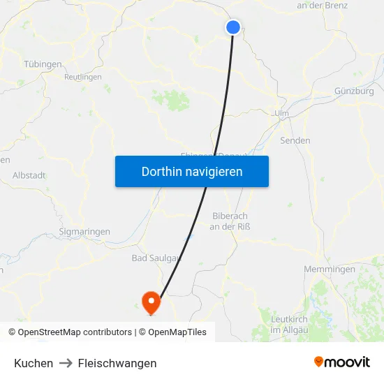 Kuchen to Fleischwangen map