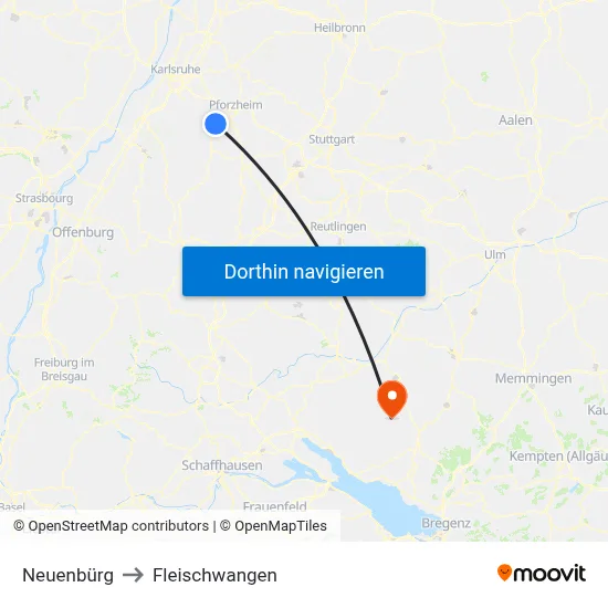 Neuenbürg to Fleischwangen map