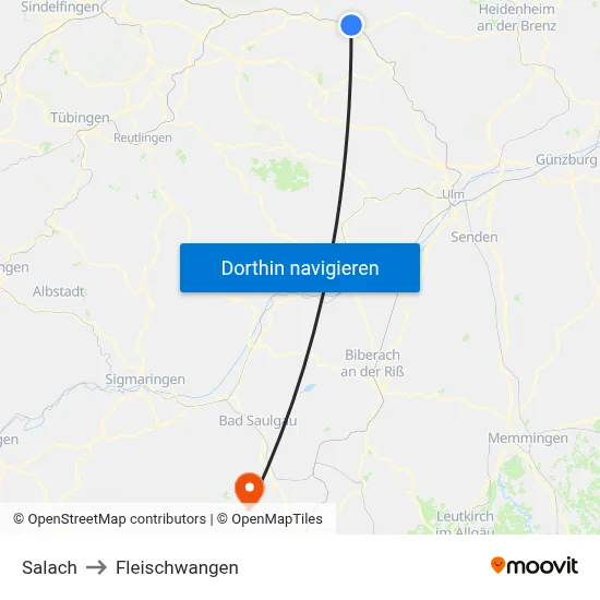 Salach to Fleischwangen map