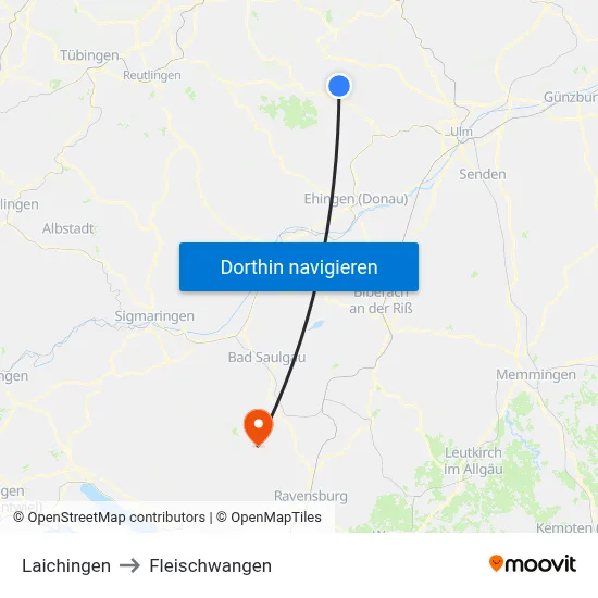 Laichingen to Fleischwangen map