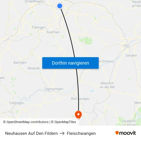 Neuhausen Auf Den Fildern to Fleischwangen map