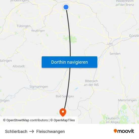 Schlierbach to Fleischwangen map
