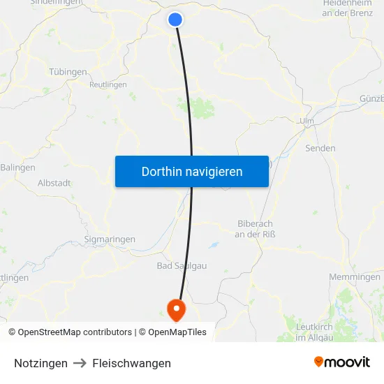 Notzingen to Fleischwangen map