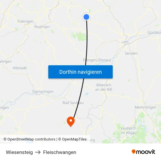 Wiesensteig to Fleischwangen map