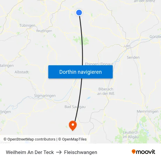 Weilheim An Der Teck to Fleischwangen map