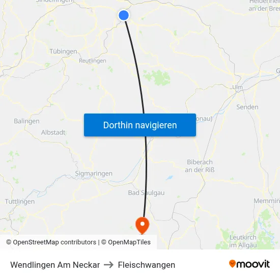 Wendlingen Am Neckar to Fleischwangen map