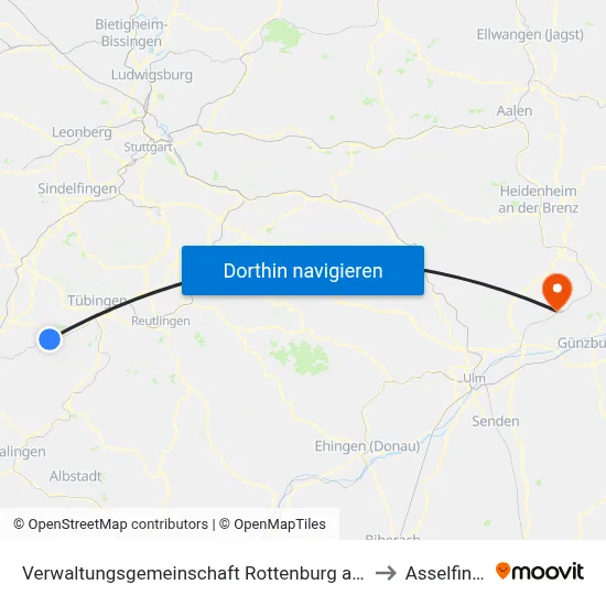 Verwaltungsgemeinschaft Rottenburg am Neckar to Asselfingen map