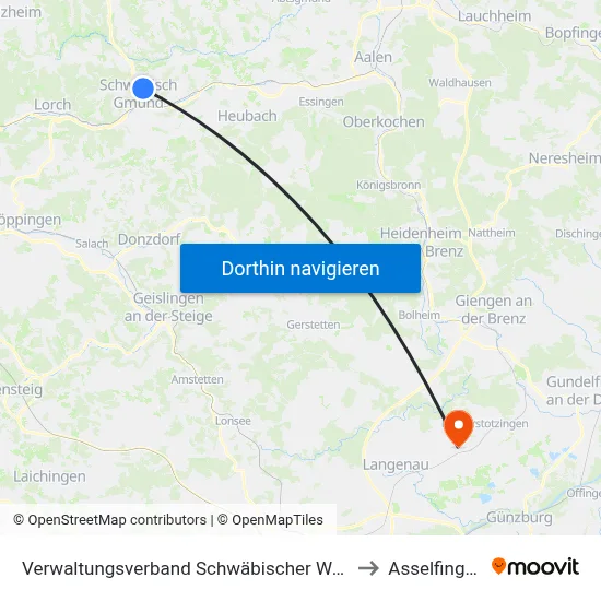 Verwaltungsverband Schwäbischer Wald to Asselfingen map