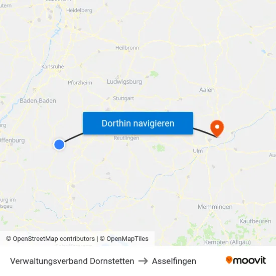 Verwaltungsverband Dornstetten to Asselfingen map