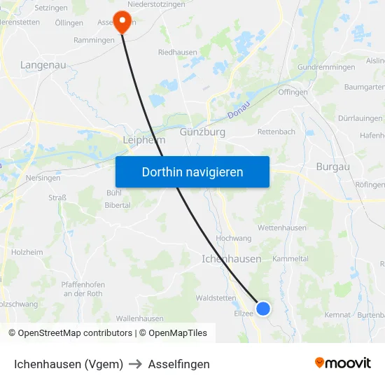 Ichenhausen (Vgem) to Asselfingen map