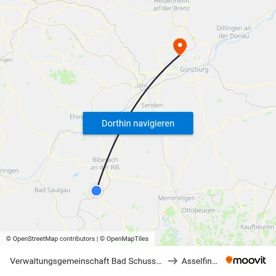 Verwaltungsgemeinschaft Bad Schussenried to Asselfingen map