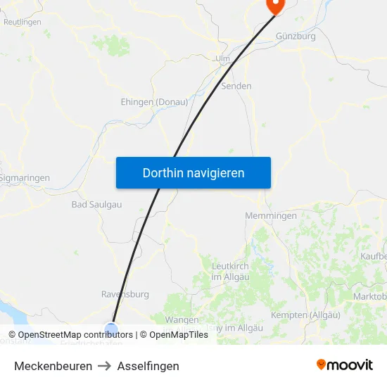 Meckenbeuren to Asselfingen map