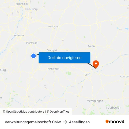 Verwaltungsgemeinschaft Calw to Asselfingen map