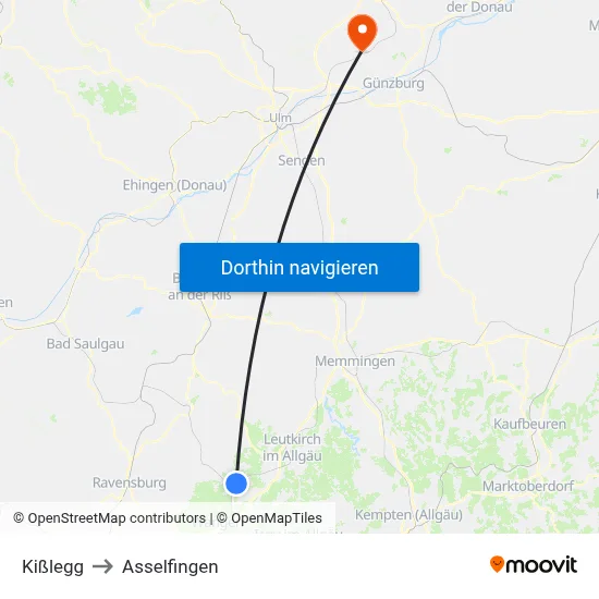 Kißlegg to Asselfingen map