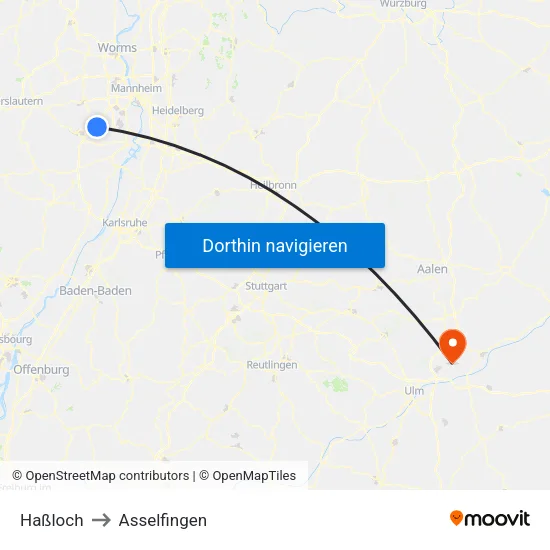 Haßloch to Asselfingen map