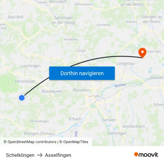 Schelklingen to Asselfingen map
