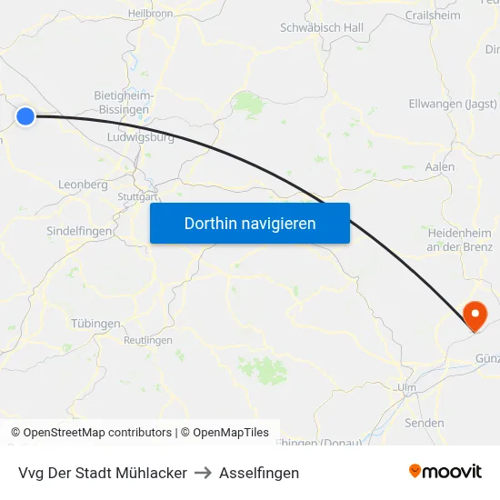 Vvg Der Stadt Mühlacker to Asselfingen map