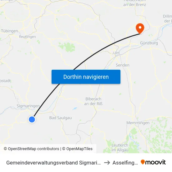 Gemeindeverwaltungsverband Sigmaringen to Asselfingen map