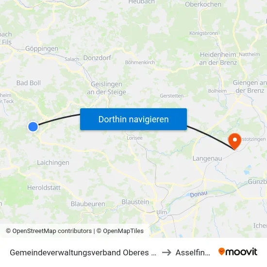 Gemeindeverwaltungsverband Oberes Filstal to Asselfingen map