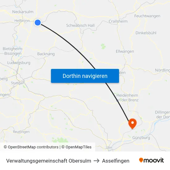 Verwaltungsgemeinschaft Obersulm to Asselfingen map