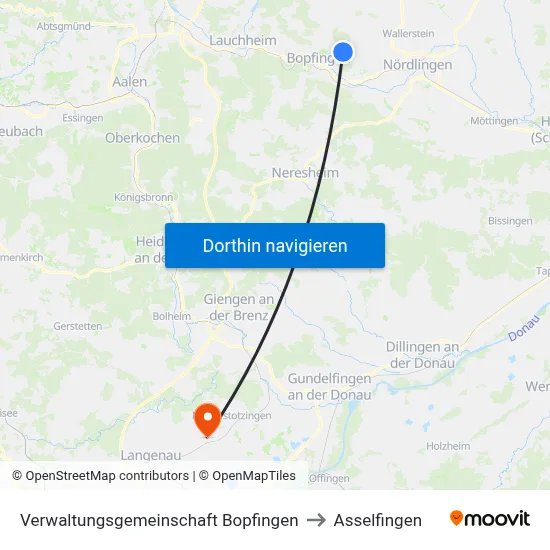 Verwaltungsgemeinschaft Bopfingen to Asselfingen map