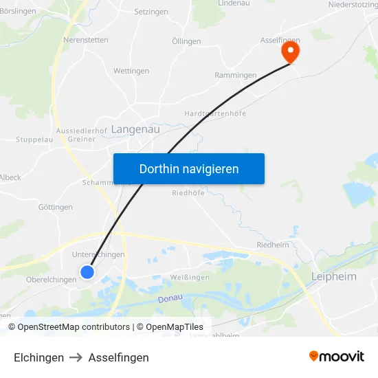 Elchingen to Asselfingen map